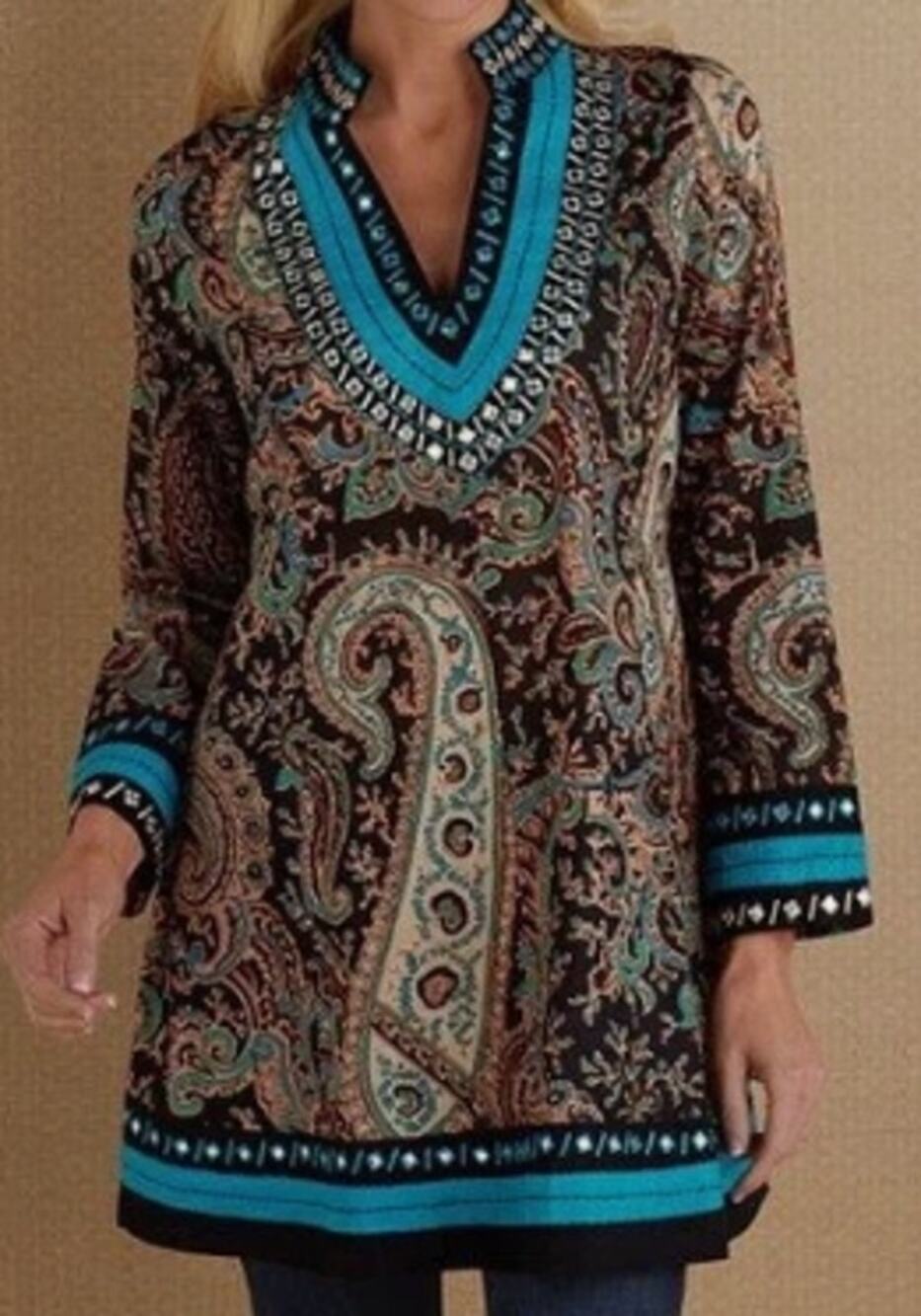 Soft Surroundings Aubrey Embellished Paisley Tunic / Mini Dress sz L